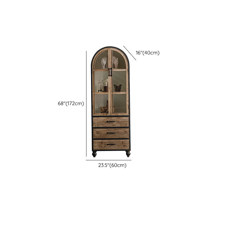 Industrial Style Solid Wood Chest Glass Paned Distressed Accent Cabinet