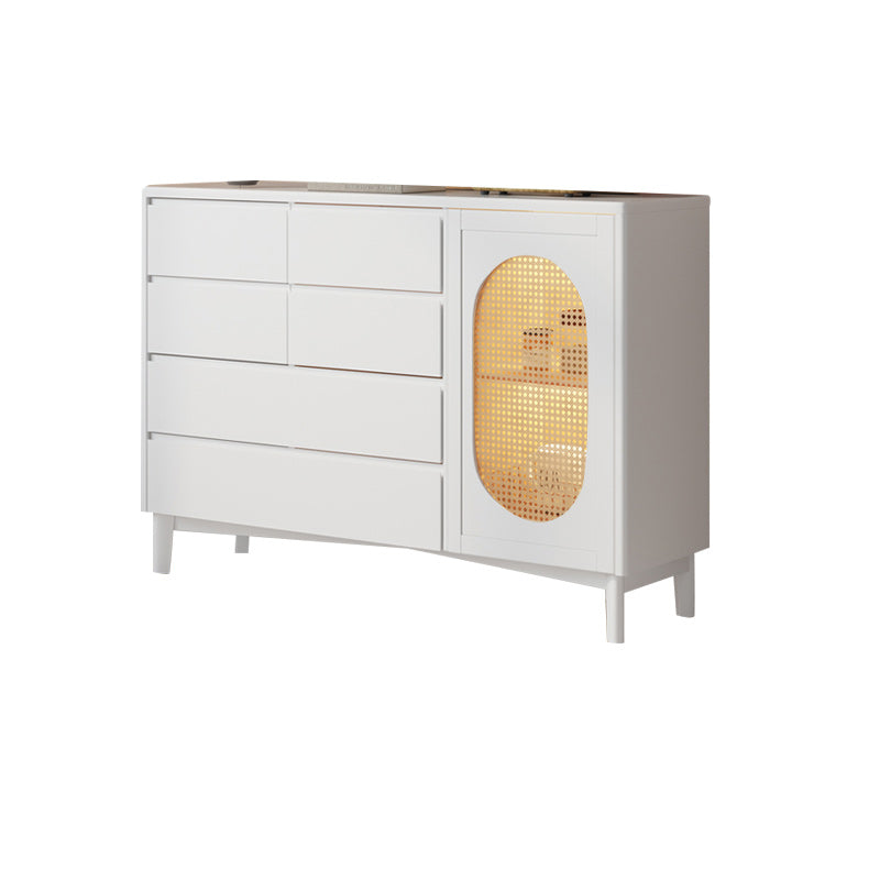 1-Door and 6-Drawer Chest Rubberwood 47.2" Wide Cabinet with Rattan Accent