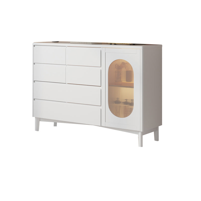 1-Door and 6-Drawer Chest Rubberwood 47.2" Wide Cabinet with Rattan Accent