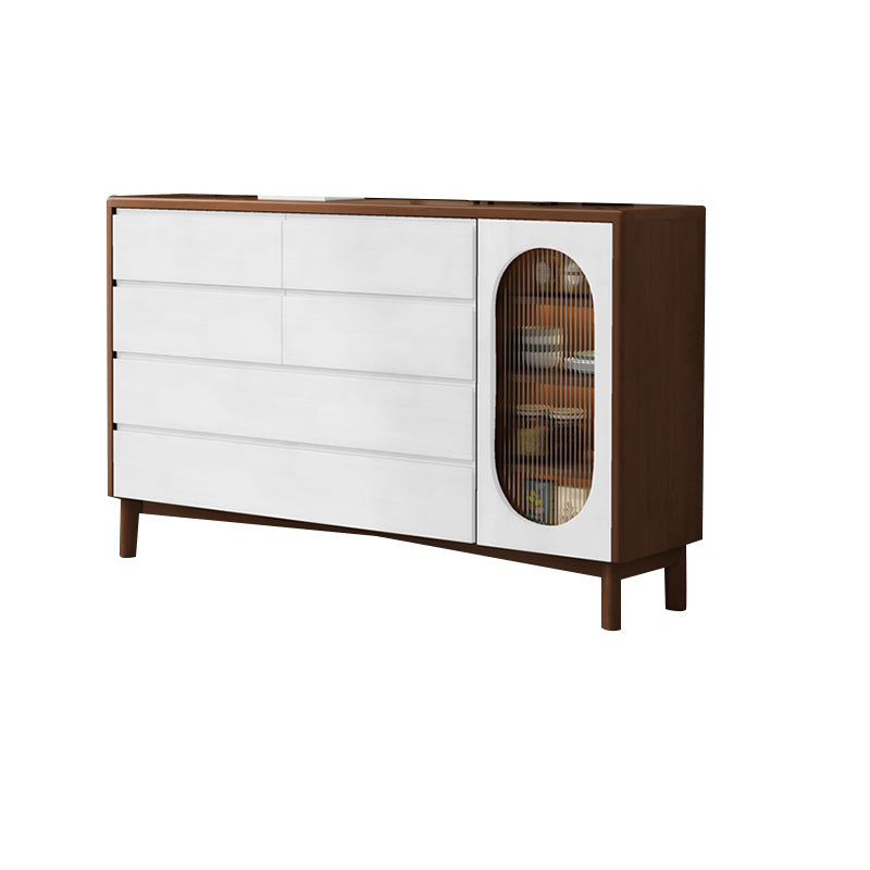 1-Door and 6-Drawer Chest Rubberwood 47.2" Wide Cabinet with Rattan Accent
