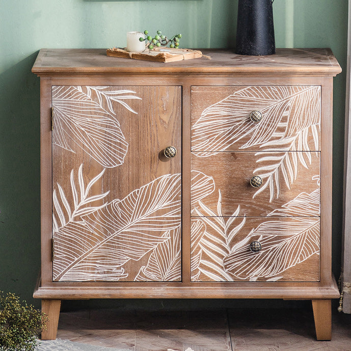 Solid Wood Side Cabinet Stain Resistant Distressed Wood Accent Cabinet