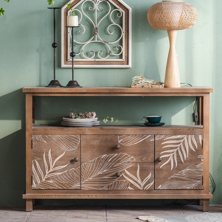 Solid Wood Side Cabinet Stain Resistant Distressed Wood Accent Cabinet