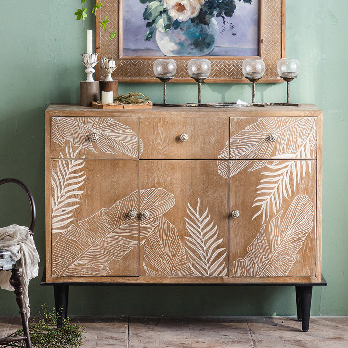 Solid Wood Side Cabinet Stain Resistant Distressed Wood Accent Cabinet