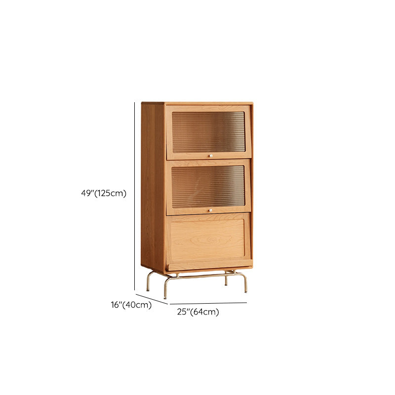 Natural Solid Wood Accent Chest 49.2" Tall Glass Paned Storage Cabinet