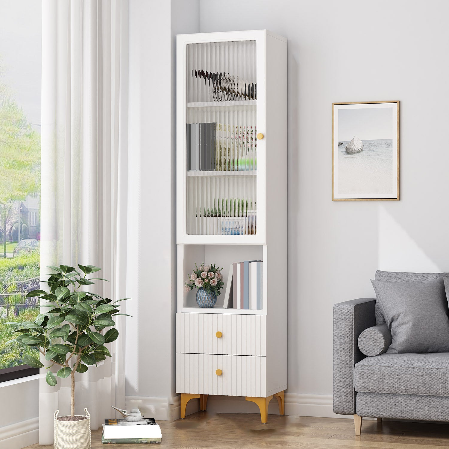 Contemporary Glass Paned Accent Cabinet 2 - Drawer Side Cabinet