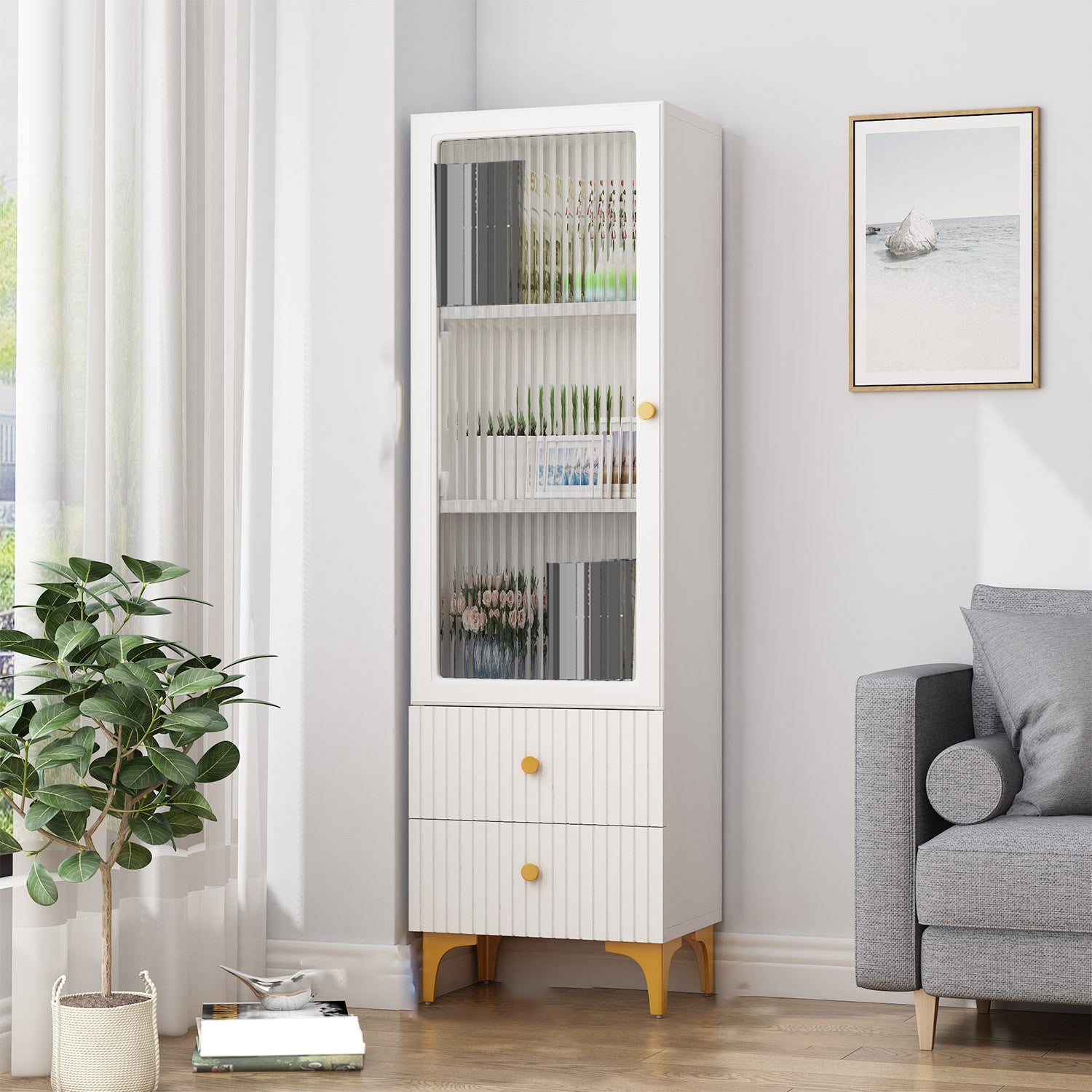 Contemporary Glass Paned Accent Cabinet 2 - Drawer Side Cabinet
