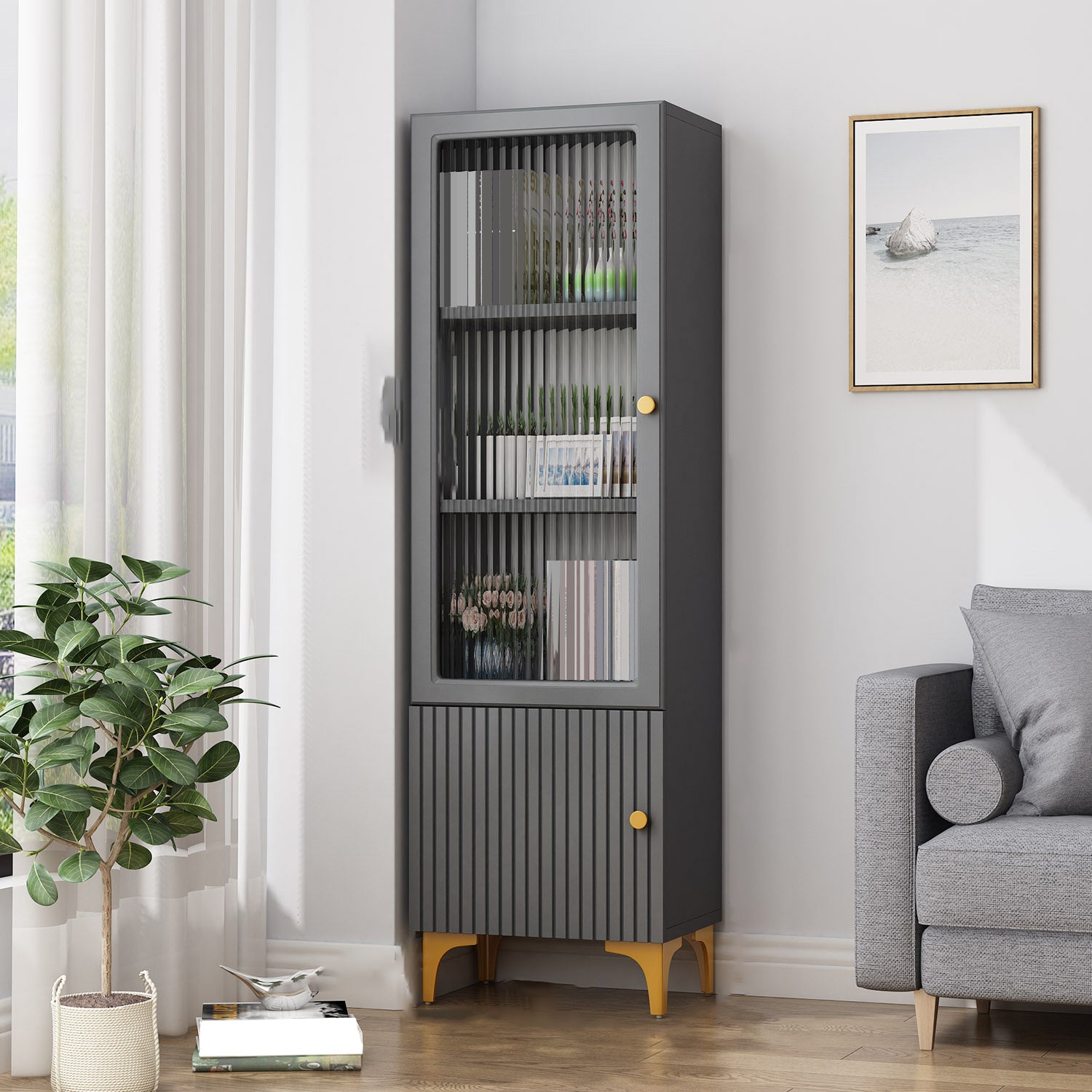 Contemporary Glass Paned Accent Cabinet 2 - Drawer Side Cabinet