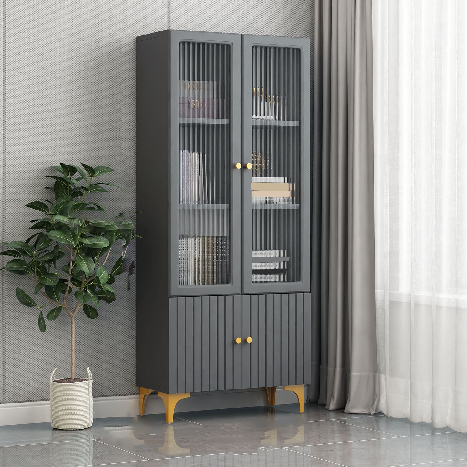 Contemporary Glass Paned Accent Cabinet 2 - Drawer Side Cabinet