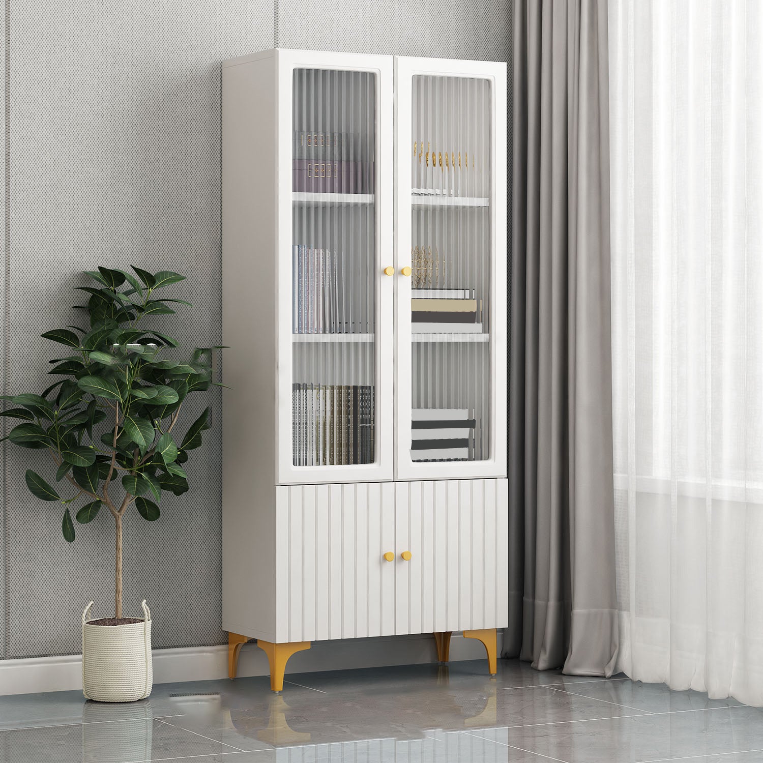 Contemporary Glass Paned Accent Cabinet 2 - Drawer Side Cabinet