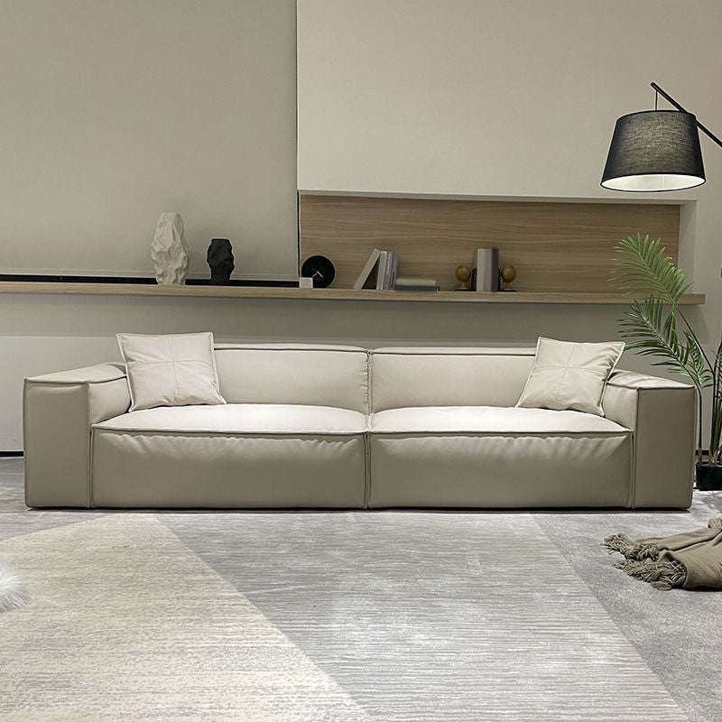 Ultra-Modern Genuine Sofa with Pillow Back and Square Arm in Wood