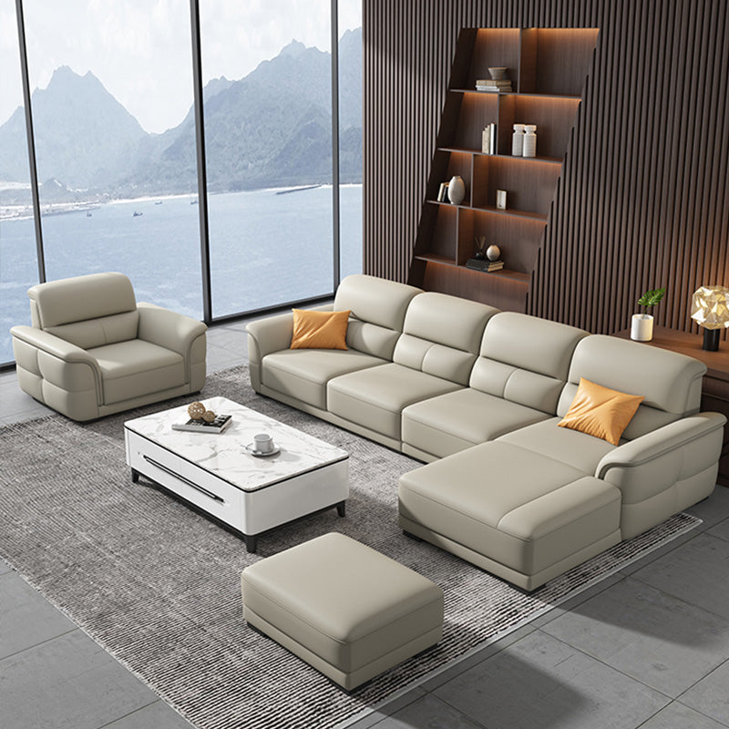Ultra-Modern Genuine Sofa with Pillow Back and Rolled Arm in Wood