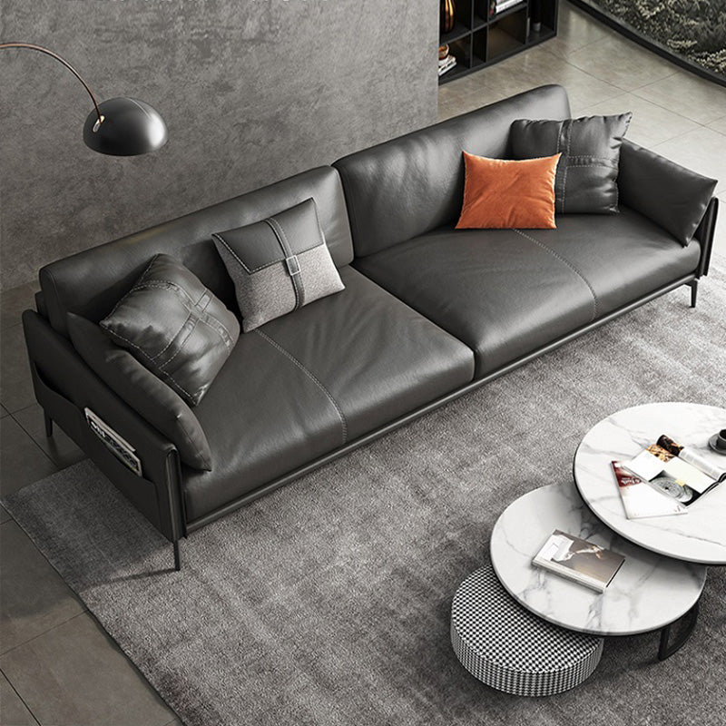 Square Arm Sofa 33.46" High Genuine Leather Sofa with Loose Back
