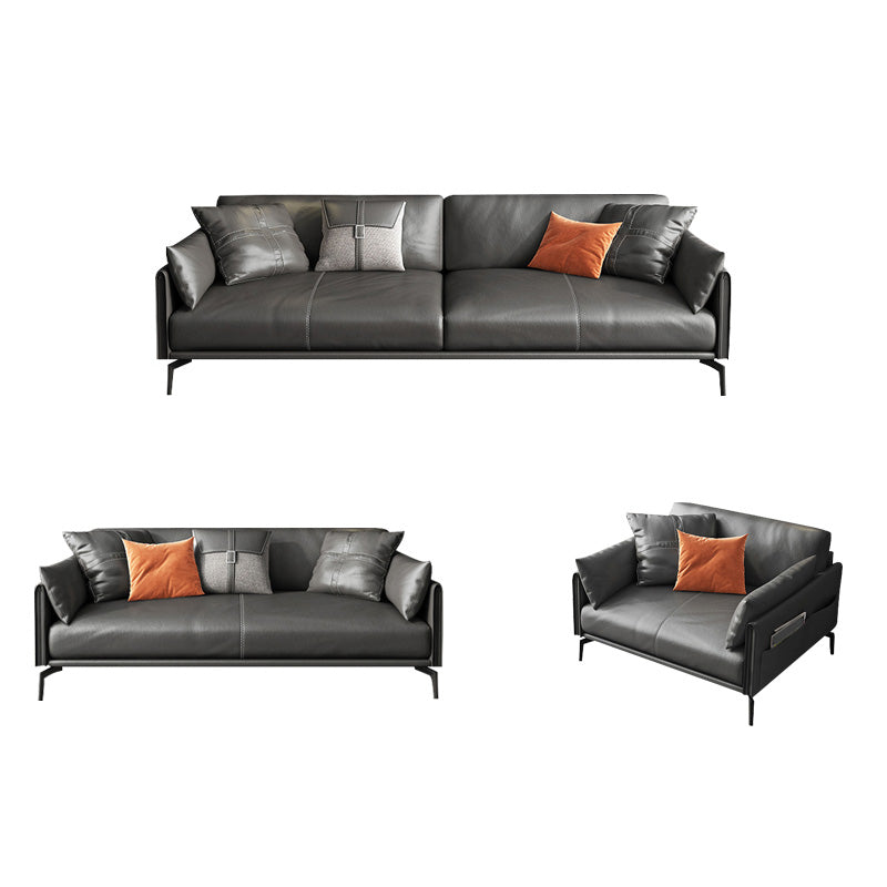 Square Arm Sofa 33.46" High Genuine Leather Sofa with Loose Back