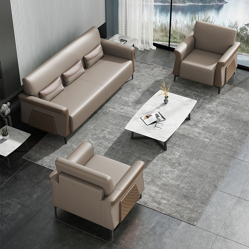 Flared Arm Sofa 30.31" High Faux Leather Sofa with Loose Back
