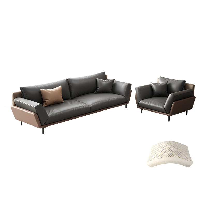Gray Faux Leather Sofa 31.49" High Square Arm Sofa with Pillows