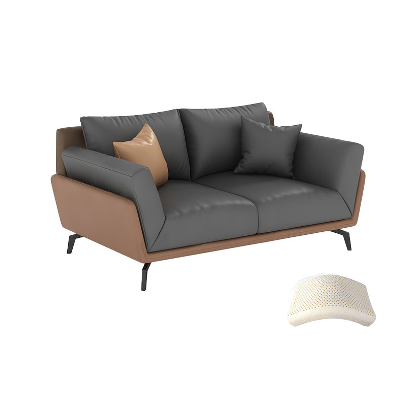 Gray Faux Leather Sofa 31.49" High Square Arm Sofa with Pillows
