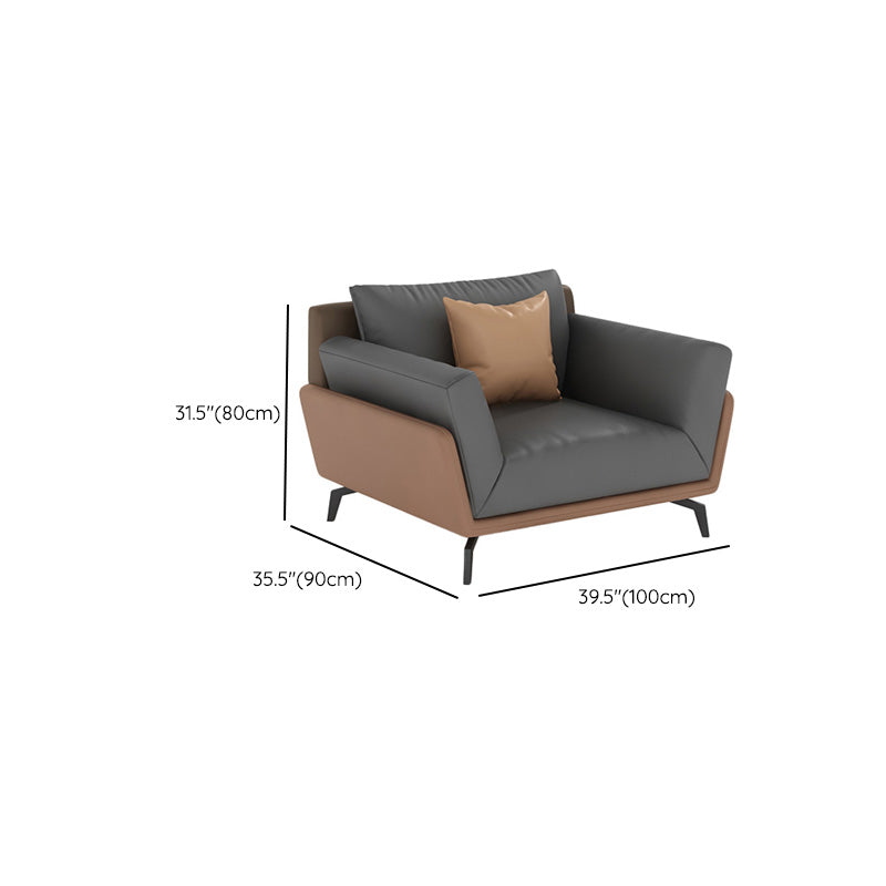 Gray Faux Leather Sofa 31.49" High Square Arm Sofa with Pillows