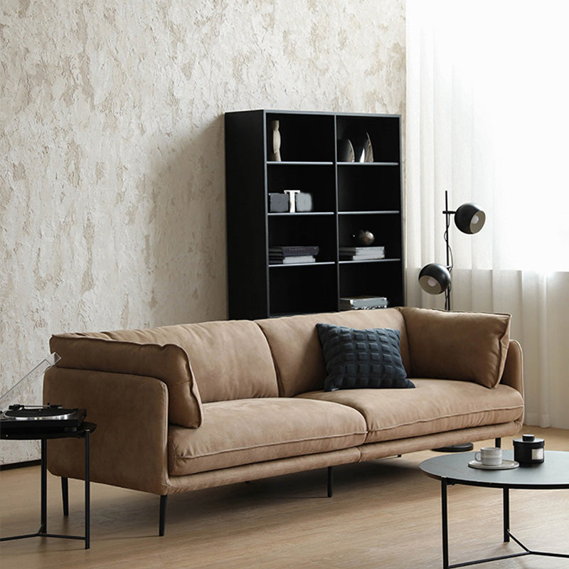 31.49" High Sofa Faux Leather Tuxedo Arm Sofa with Loose Back