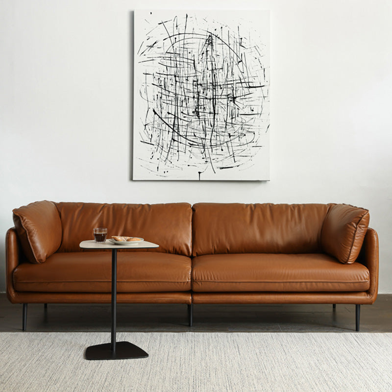 Contemporary 31.49" High Sofa Genuine Leather Tuxedo Arm Sofa
