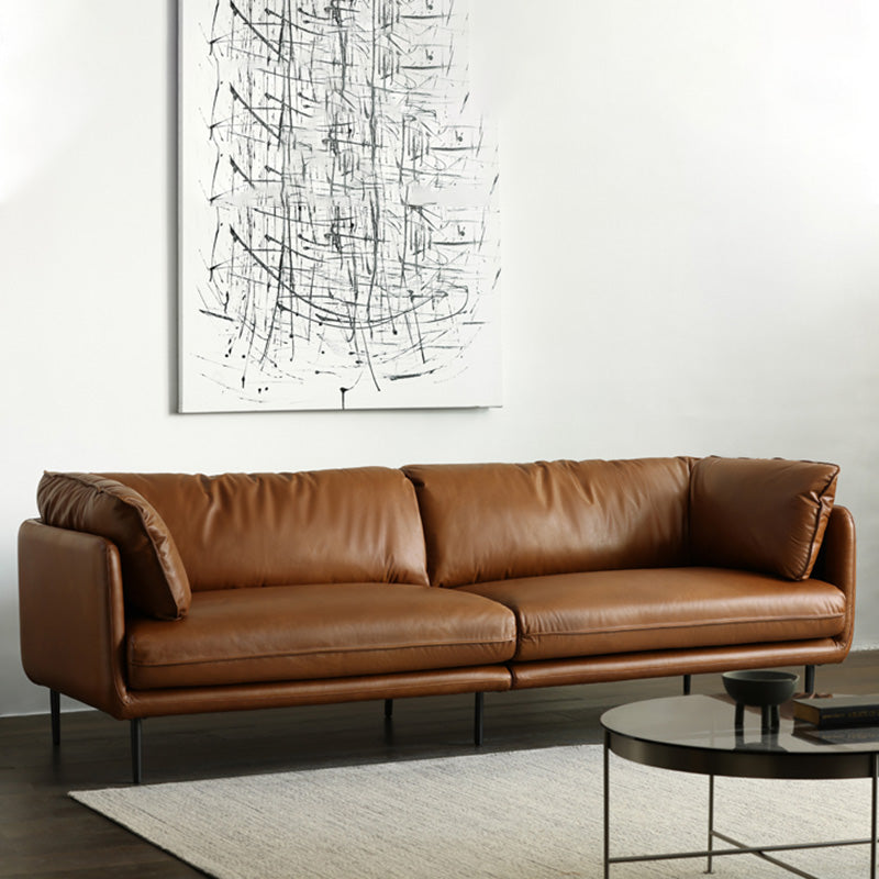 Contemporary 31.49" High Sofa Genuine Leather Tuxedo Arm Sofa