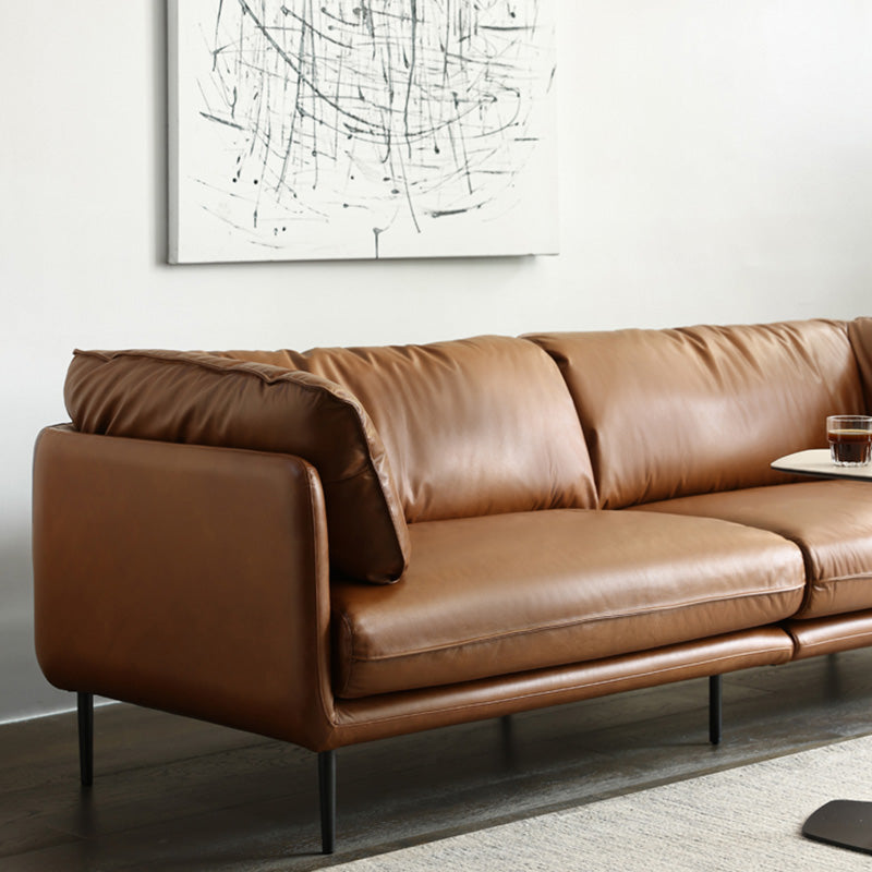 Contemporary 31.49" High Sofa Genuine Leather Tuxedo Arm Sofa