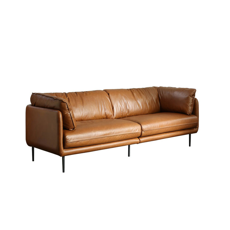 Contemporary 31.49" High Sofa Genuine Leather Tuxedo Arm Sofa