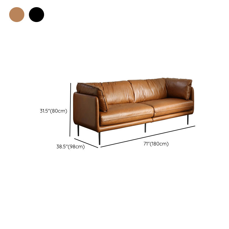 Contemporary 31.49" High Sofa Genuine Leather Tuxedo Arm Sofa