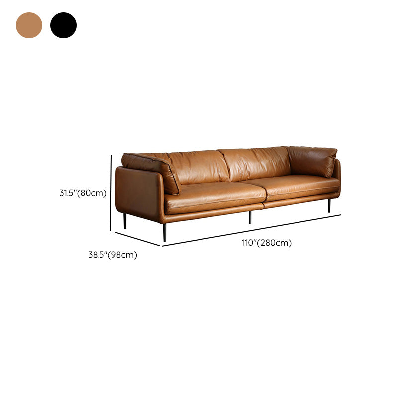 Contemporary 31.49" High Sofa Genuine Leather Tuxedo Arm Sofa