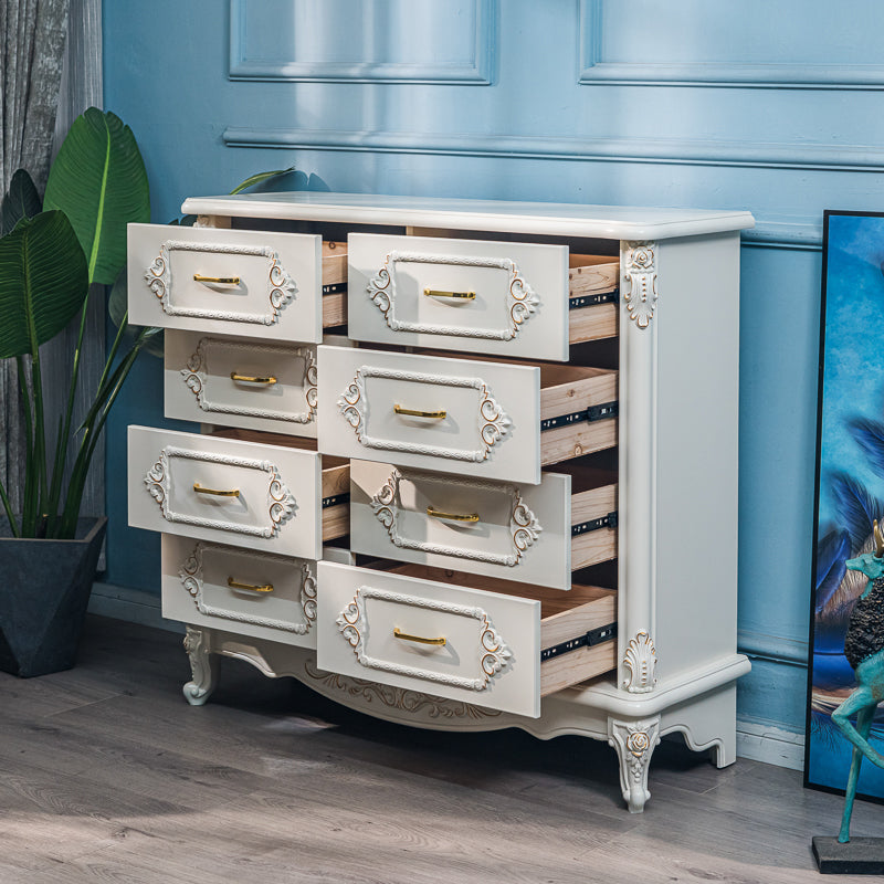 Mid-century Modern Solid Wood Chest in White Rectangle Cabinet with Drawers