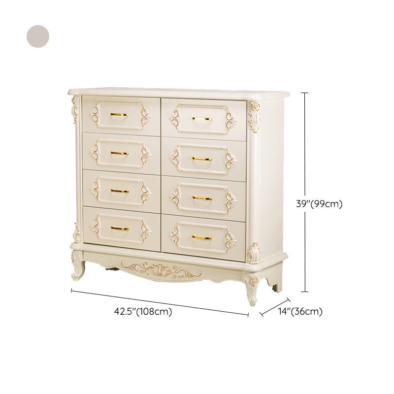 Mid-century Modern Solid Wood Chest in White Rectangle Cabinet with Drawers