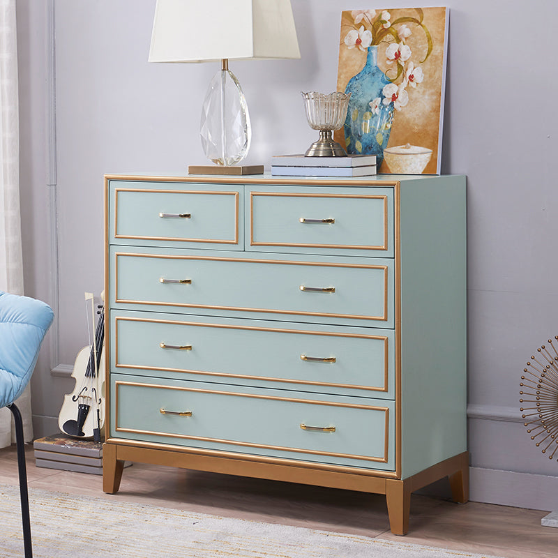 Mid-century Modern Wooden Chest in Blue Rectangle Accent Chest with Drawers