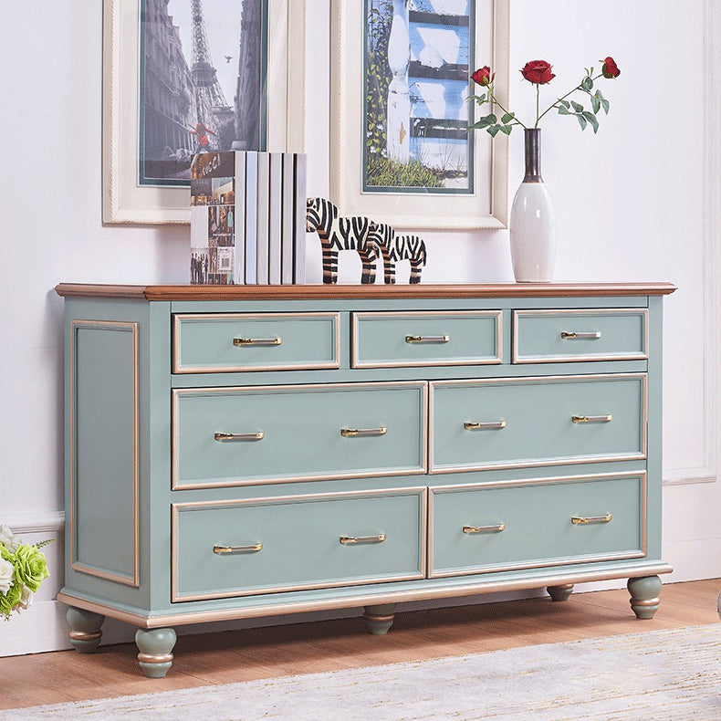 Mid-century Modern Wooden Chest in Blue Rectangle Accent Chest with Drawers