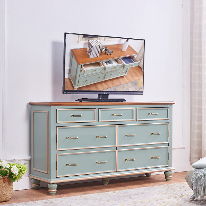 Mid-century Modern Wooden Chest in Blue Rectangle Accent Chest with Drawers