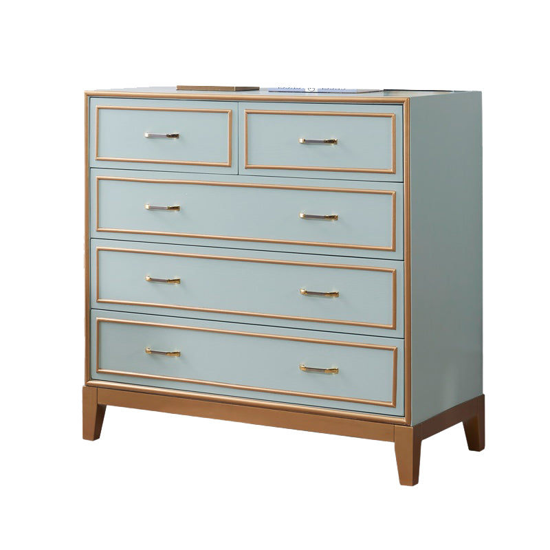 Mid-century Modern Wooden Chest in Blue Rectangle Accent Chest with Drawers