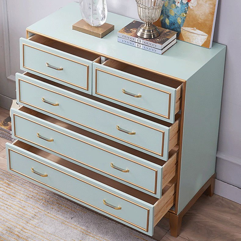 Mid-century Modern Wooden Chest in Blue Rectangle Accent Chest with Drawers