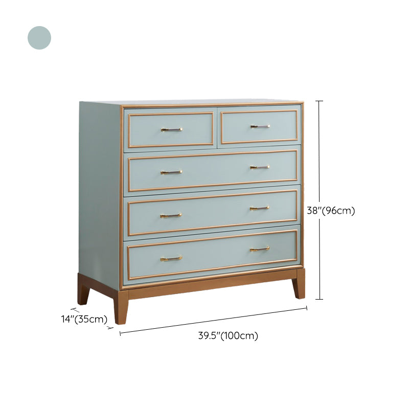 Mid-century Modern Wooden Chest in Blue Rectangle Accent Chest with Drawers