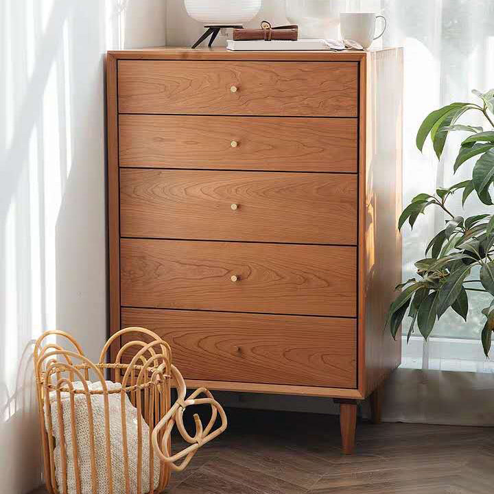 Mid-century Modern 5- Drawer Chest Rectangle Wooden Accent Chest