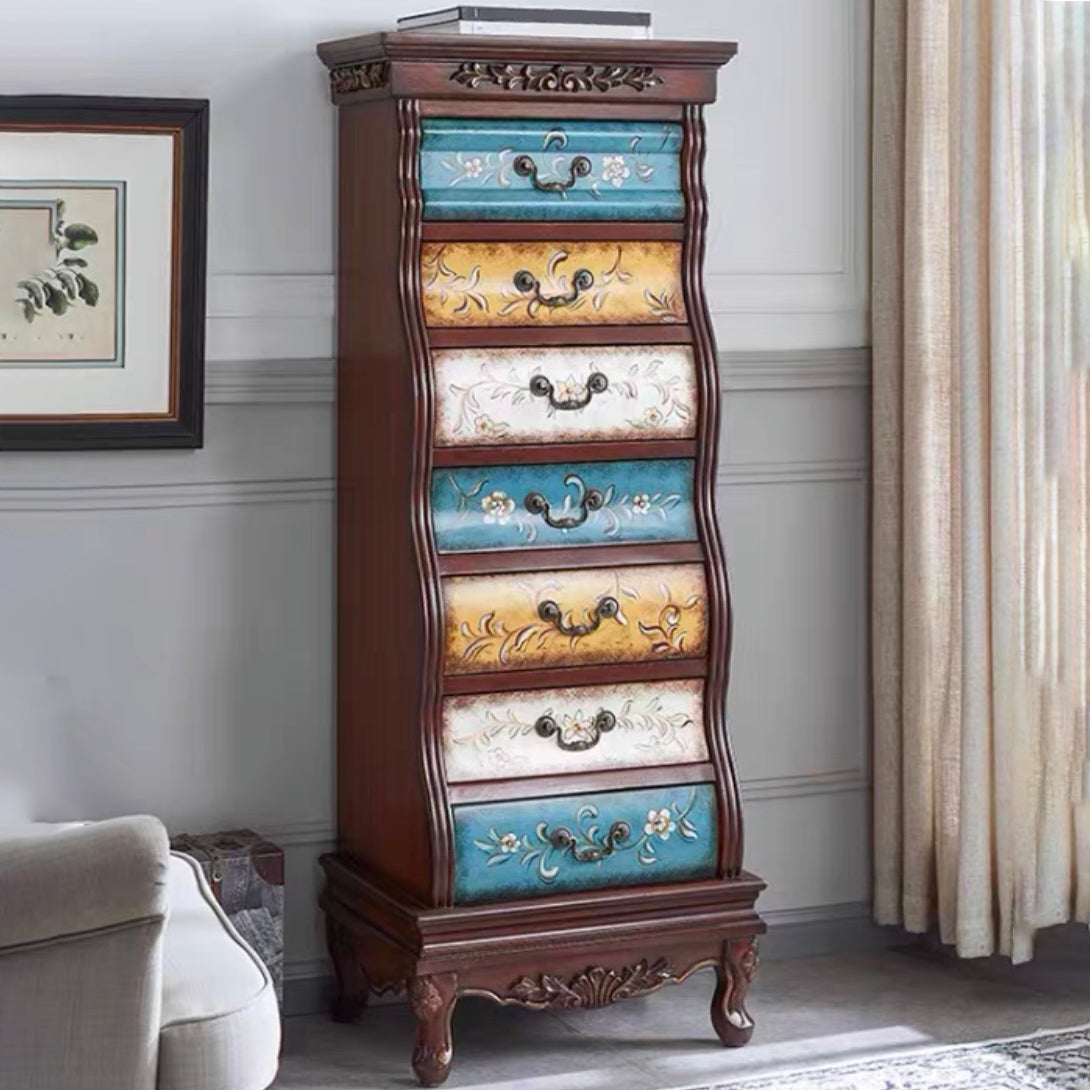 Mid-century Modern Distressed Wood Chest 7- Drawer Rectangle Accent Chest