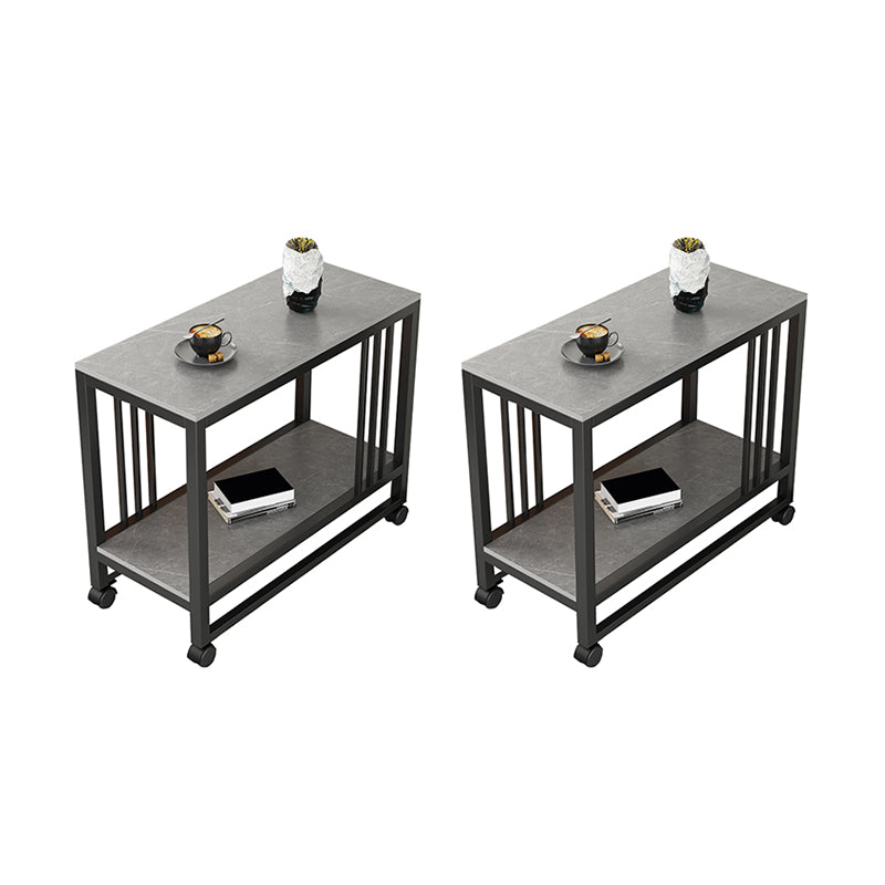 Metal Frame End Table 2-Tier Stone Top Accent Side Table with Shelf