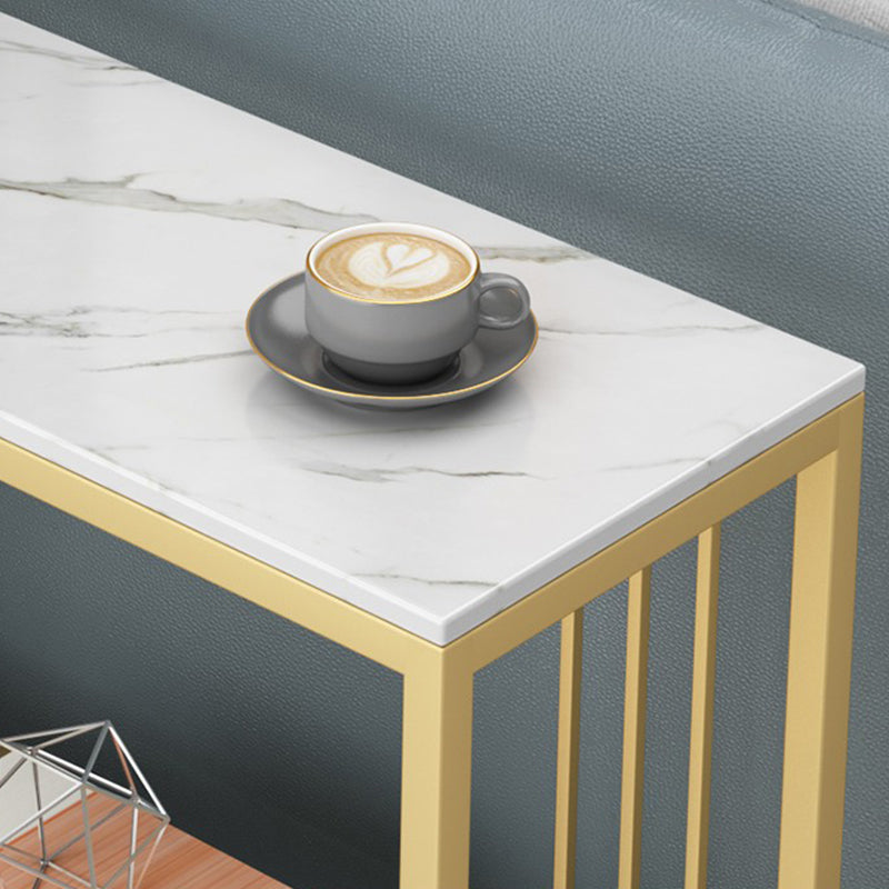 Metal Frame End Table 2-Tier Stone Top Accent Side Table with Shelf