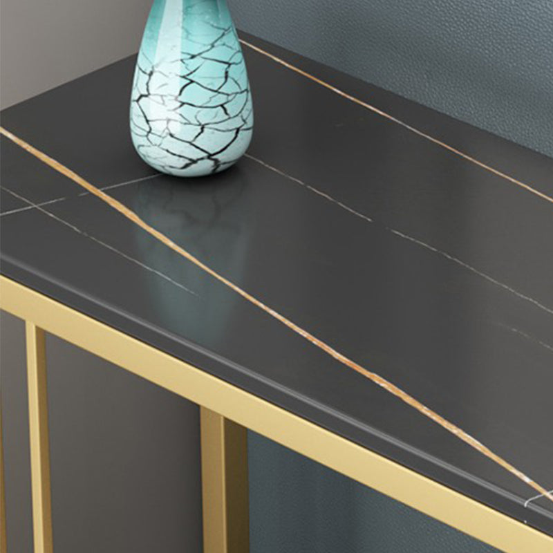 Metal Frame End Table 2-Tier Stone Top Accent Side Table with Shelf