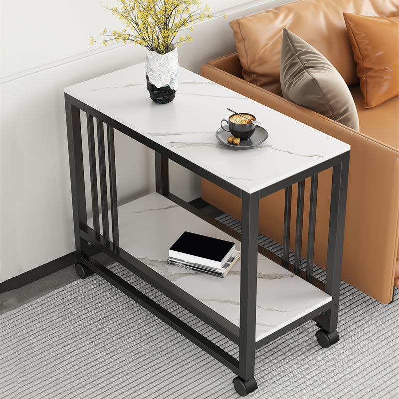Metal Frame End Table 2-Tier Stone Top Accent Side Table with Shelf