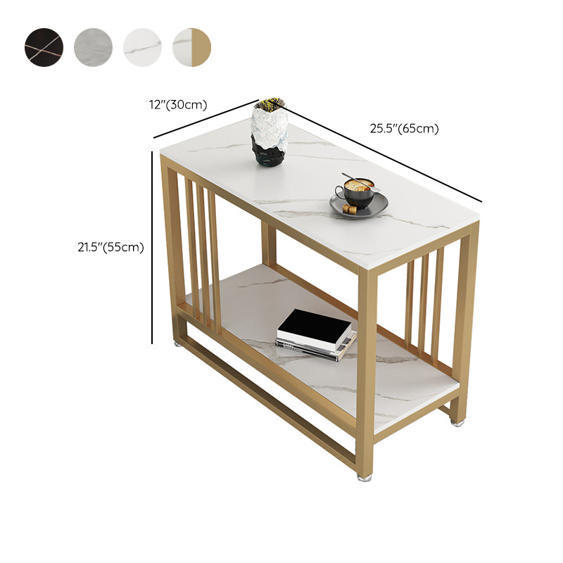 Metal Frame End Table 2-Tier Stone Top Accent Side Table with Shelf