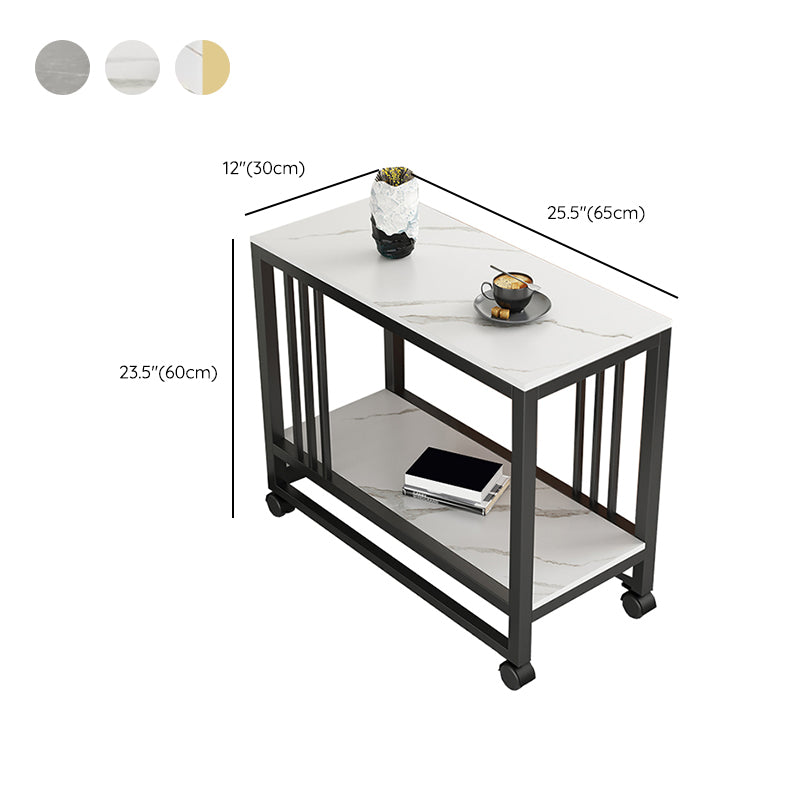 Metal Frame End Table 2-Tier Stone Top Accent Side Table with Shelf