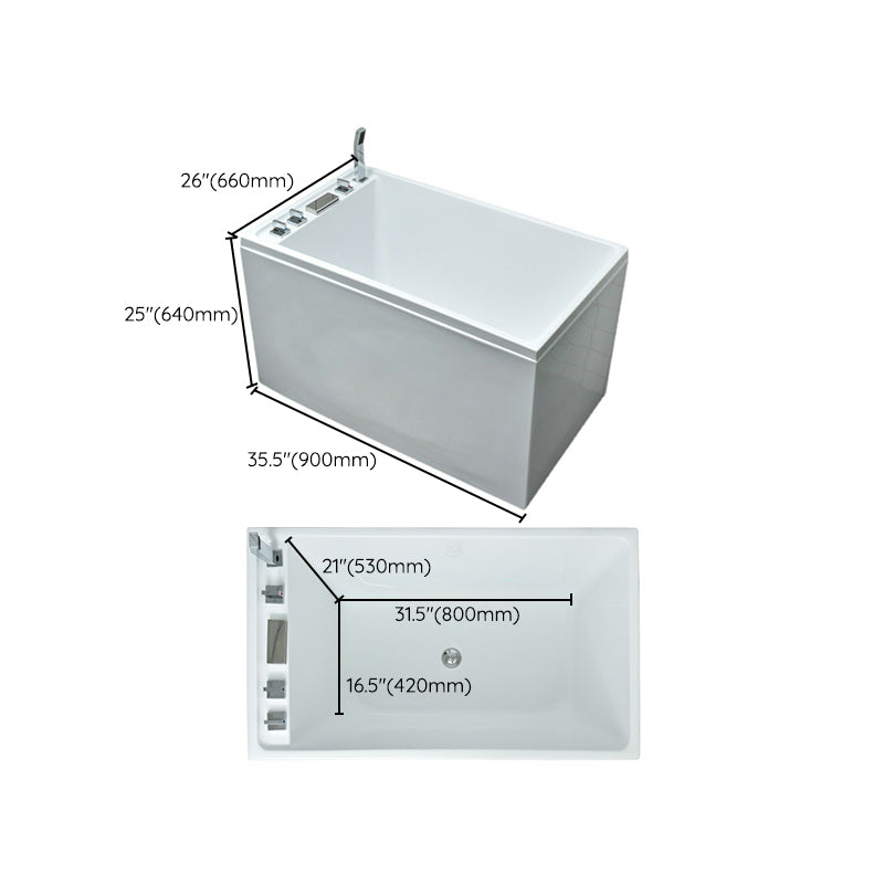 Freestanding Acrylic Rectangular Bath Soaking Center White Bathtub