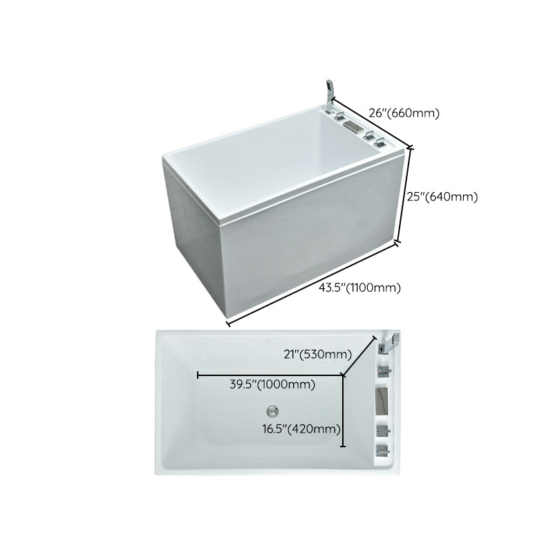 Freestanding Acrylic Rectangular Bath Soaking Center White Bathtub