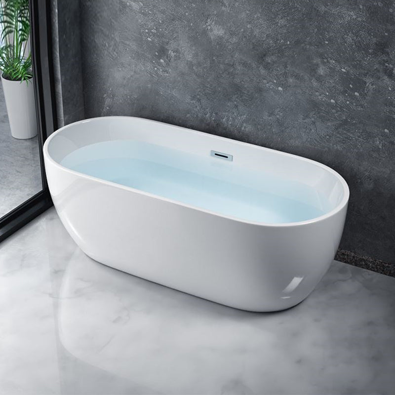 White Stand Alone Bath Modern Oval Soaking Acrylic Back to Wall Bathtub