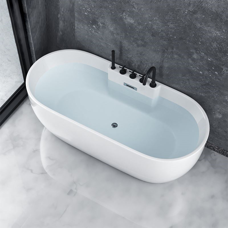 White Stand Alone Bath Modern Oval Soaking Acrylic Back to Wall Bathtub