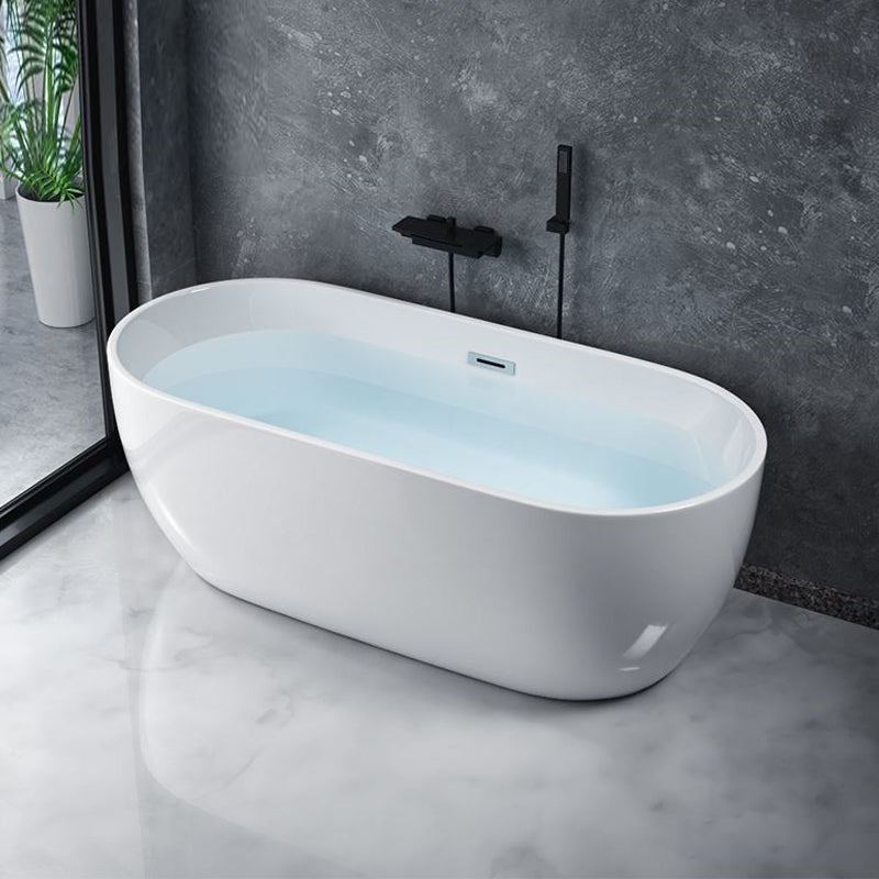 White Stand Alone Bath Modern Oval Soaking Acrylic Back to Wall Bathtub