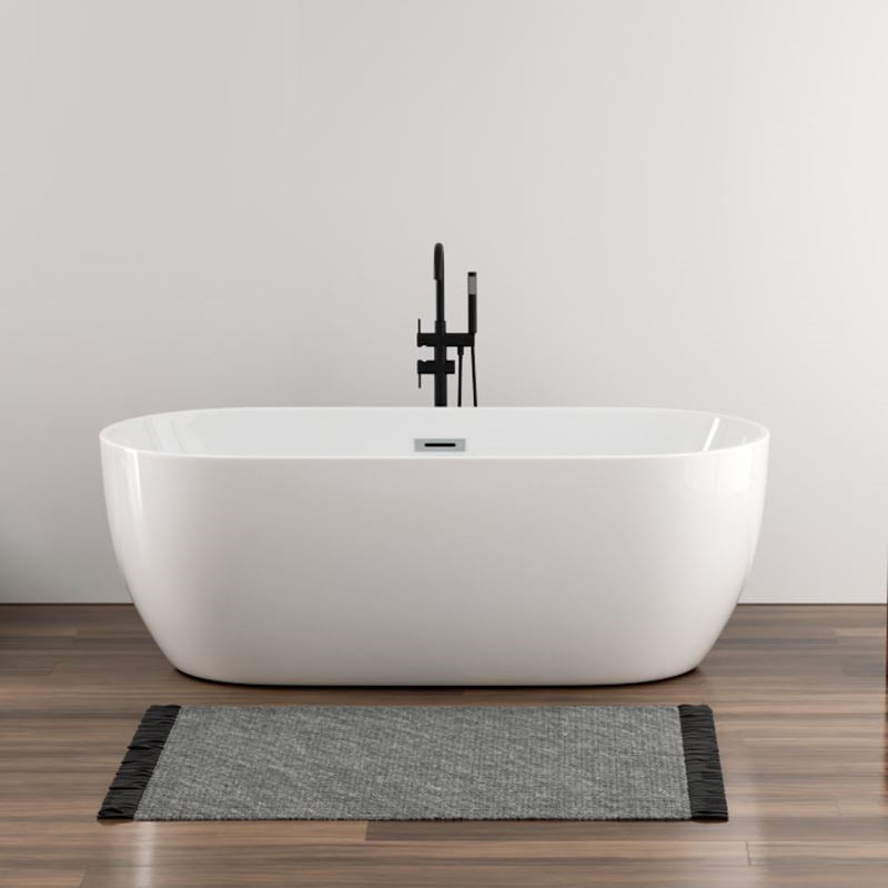 White Stand Alone Bath Modern Oval Soaking Acrylic Back to Wall Bathtub